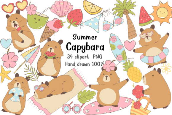 Download Summer Capybara Clipart Hand Drawn - Hand drawn Collection